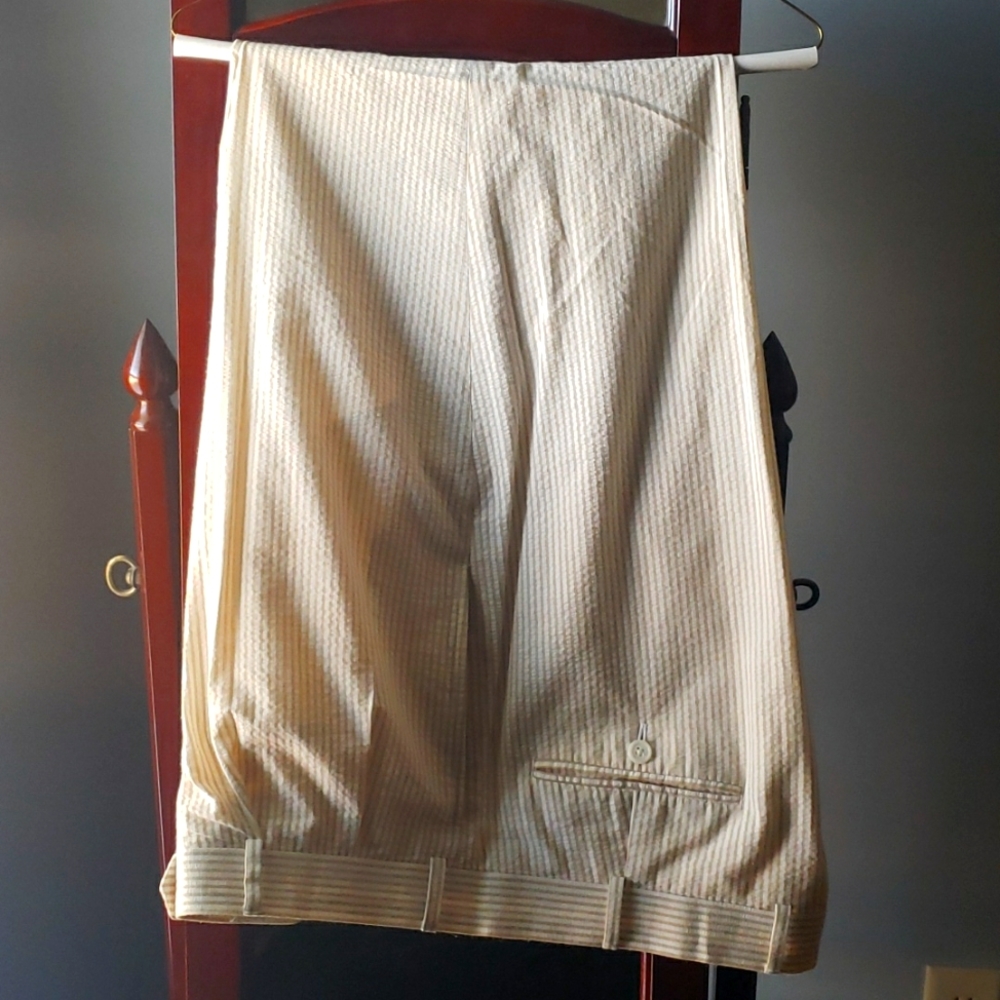 Haspel Mens Seersucker pants, tan\cream